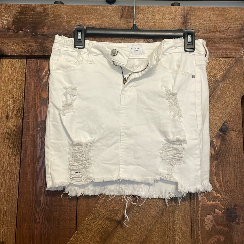 Celebrity pink white denim skirt